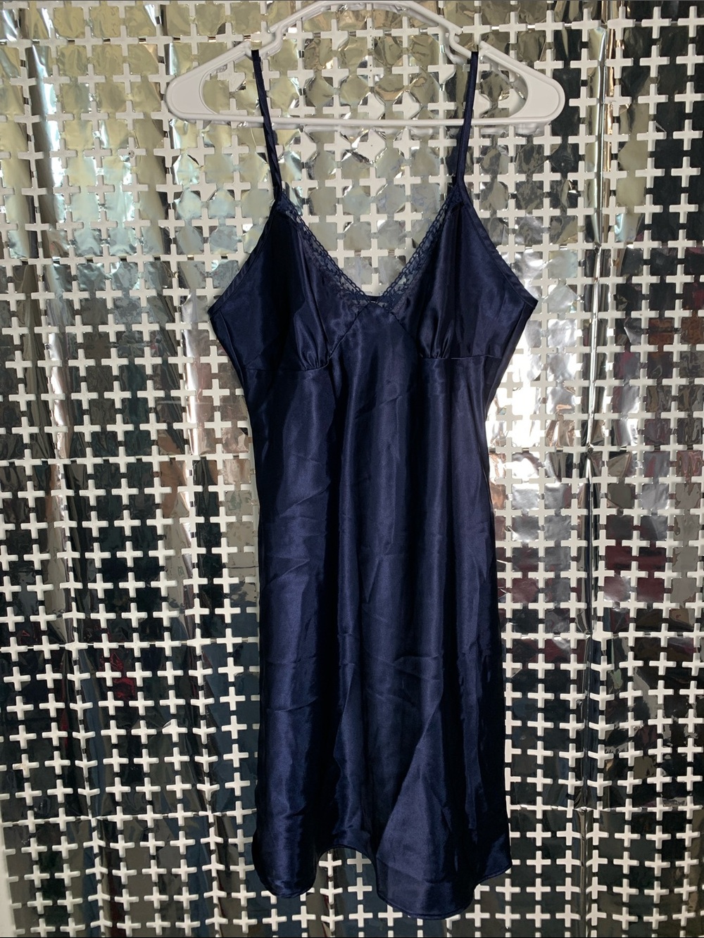 Liz Claiborne Navy Satin Lace-Trim Chemise